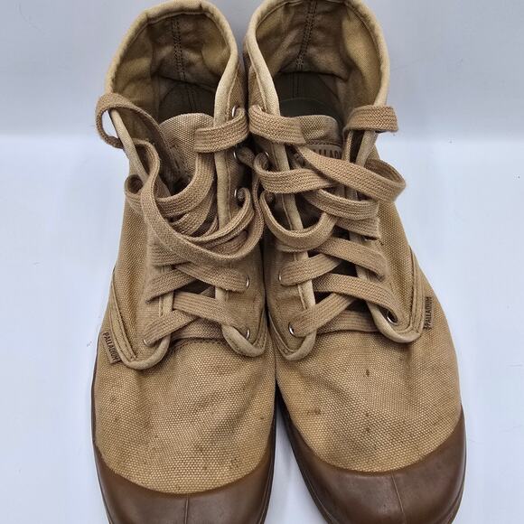 Palladium Pampa Hi tan canvas combat boot shoe rubber soles mens 8 - Picture 7 of 12